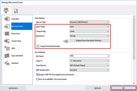 figure: Settings dialog box